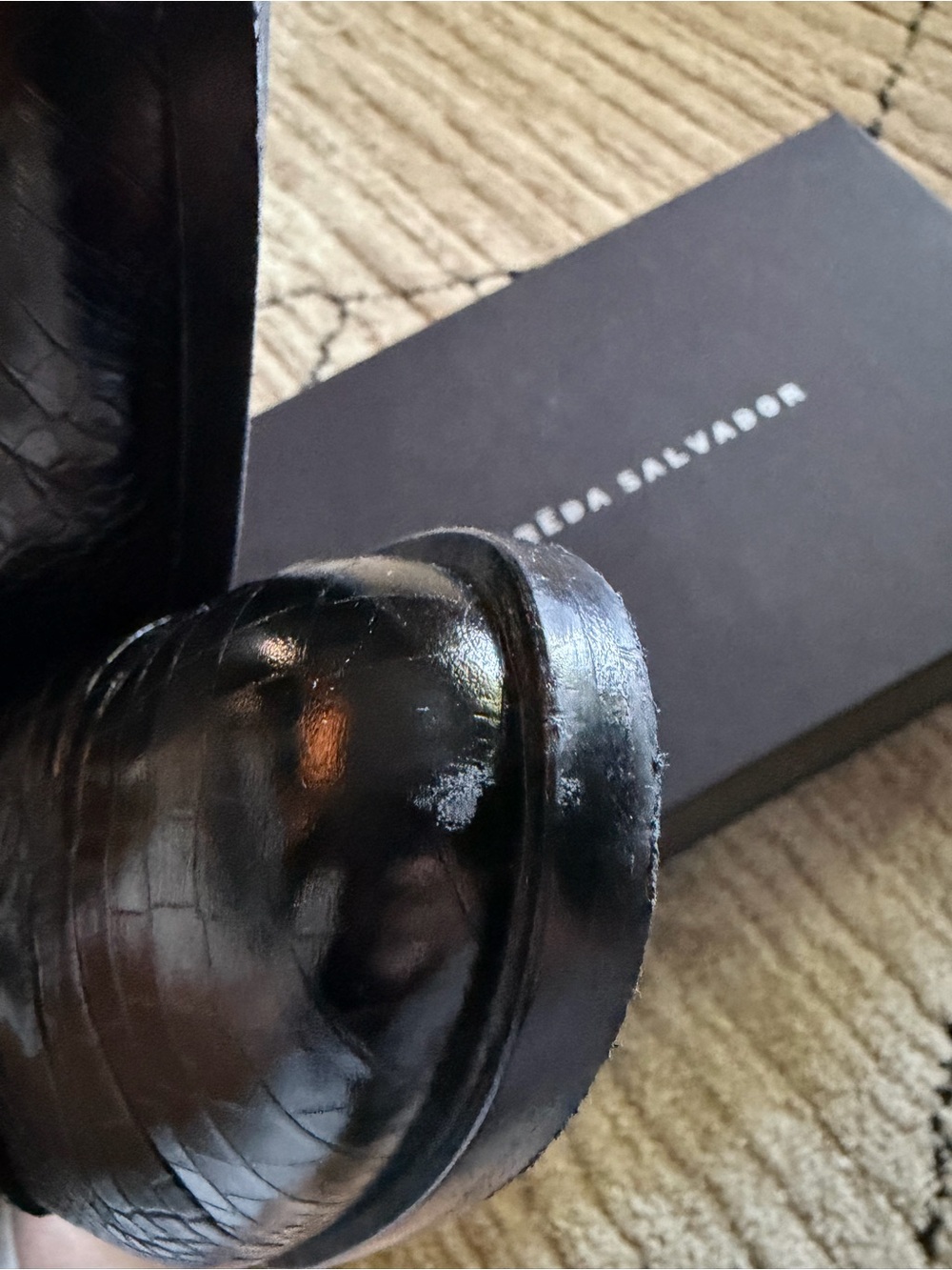 Freda Salvador Black Croc-Embossed Leather Slip-On Loafers - Picture 4 of 7
